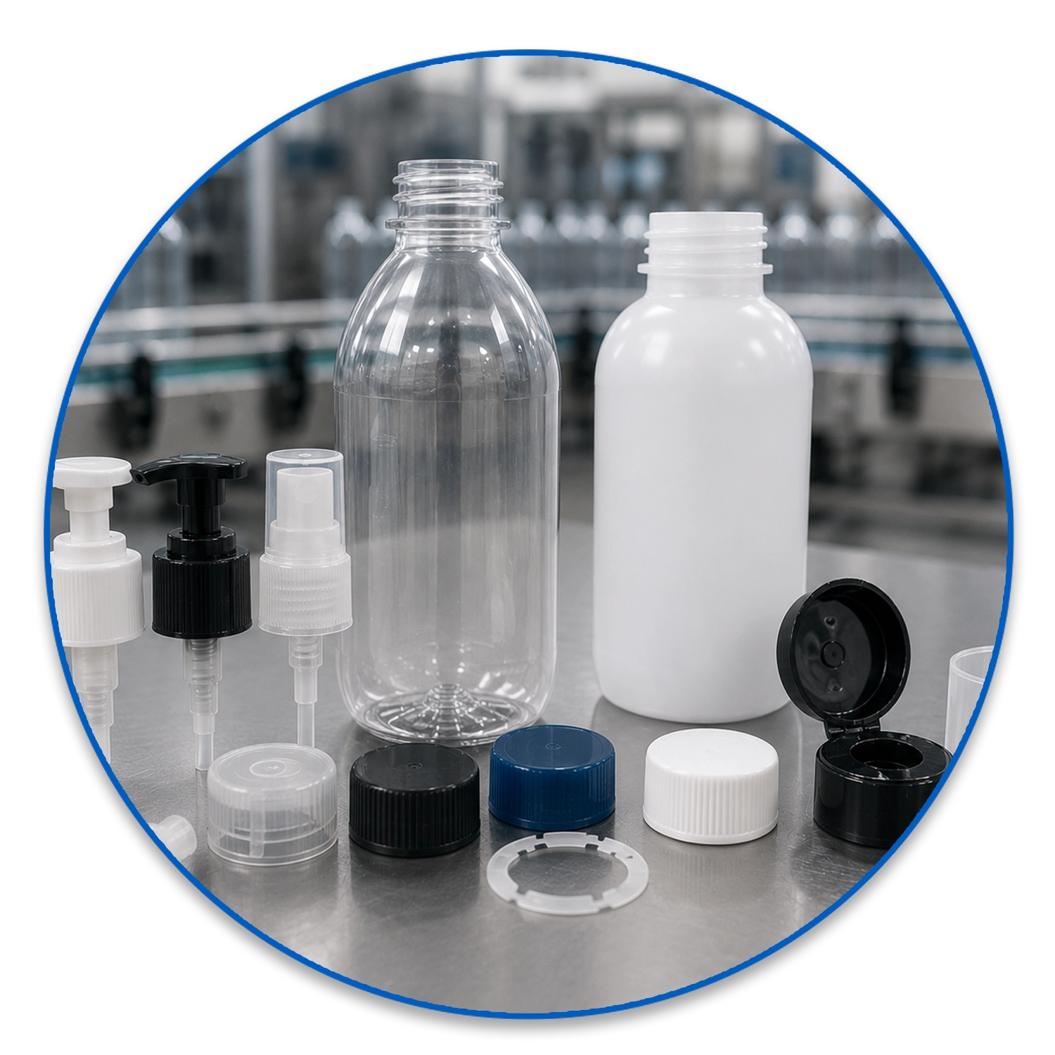 assembled components for plastic bottle packaging