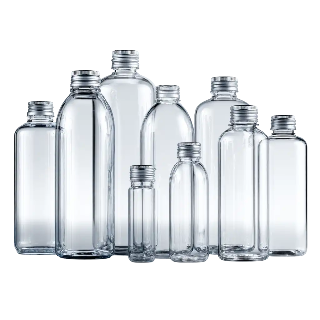 Assorted Automotive Product Bottles empty clear background Assorted Automotive Product Bottles empty clear background - Custom PET Bottles - Custom Automotive PET Bottles