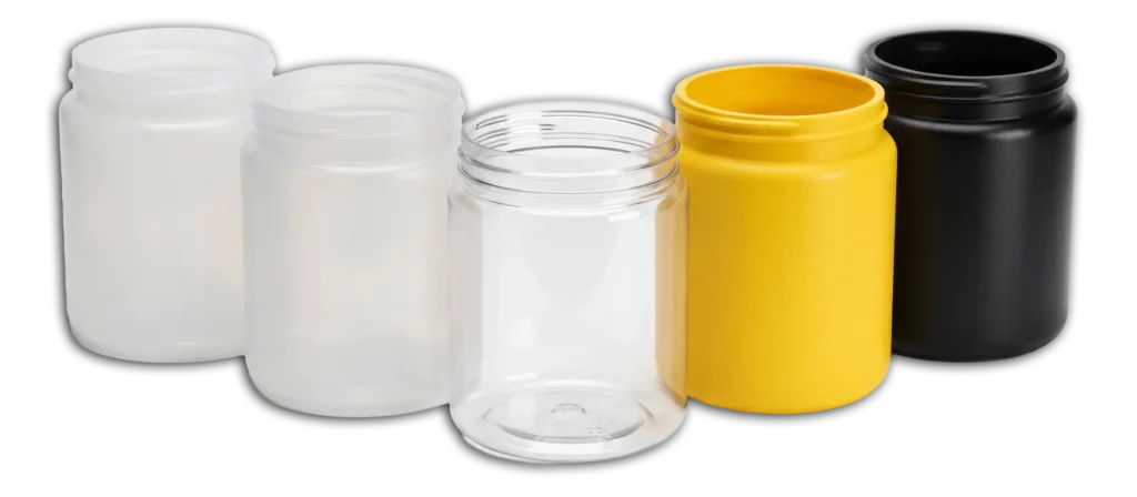 Assorted HDPE wide mouth jars in different materials