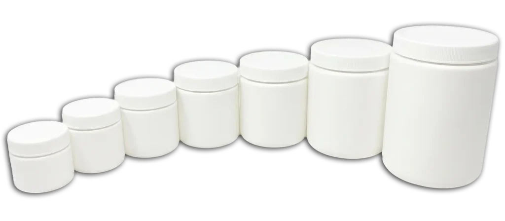 assorted sizes of HDPE wide mouth jars