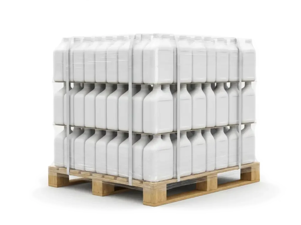 pallet of hdpe plastic automotive bottles from indiana bottle company