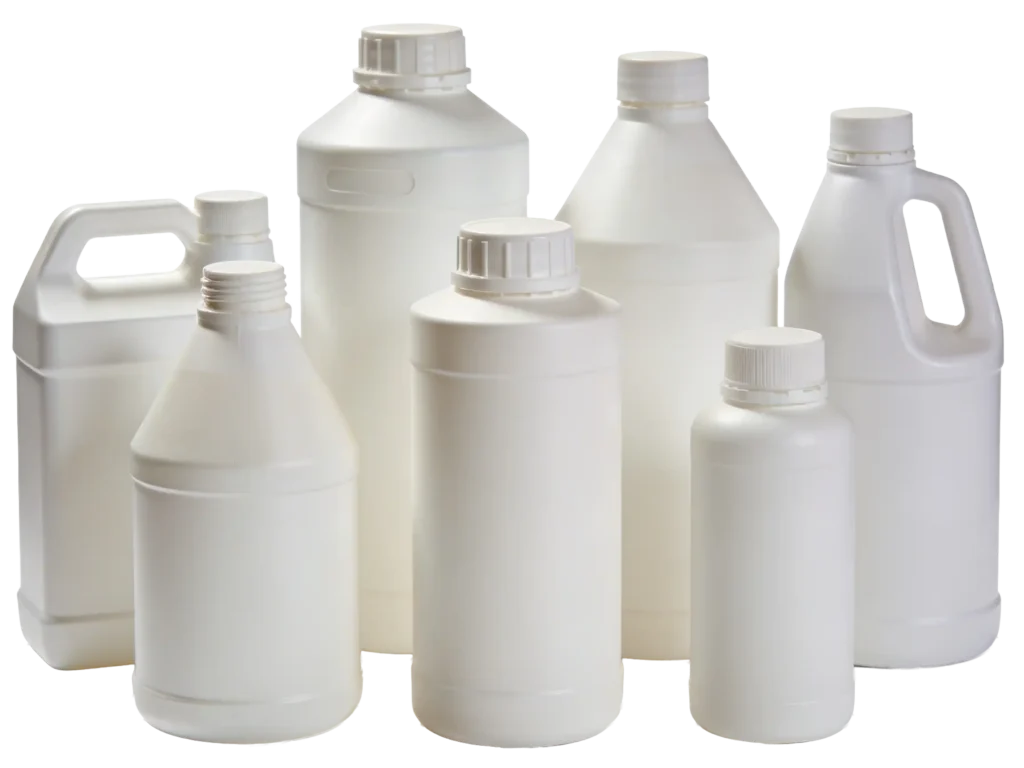 white hdpe and ldpe chemical packaging bottles